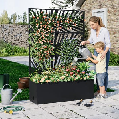 Garvee 71"x47"x16" Metal Planter Box with Trellis for Climbing Plants Vines - color: Palm Leaf, size: no Wheel