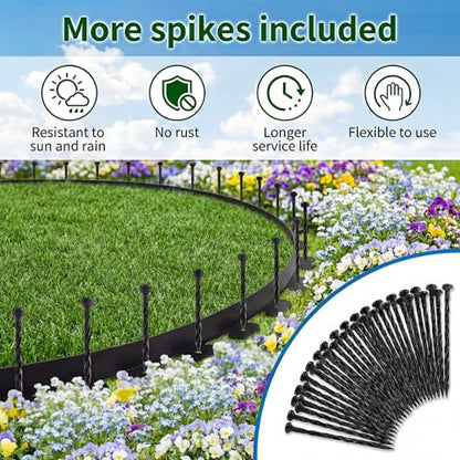 AHEONLAR Landscape Edging, 2" x 80' Garden Edging Border, Plastic Garden Edging with 90 Pcs Spikes, No Dig Landscape Edging Black Garden Border for Lawn, Yard and Flower Bed