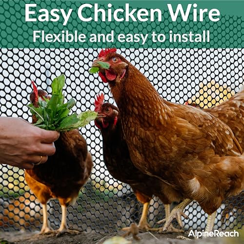AlpineReach Plastic Chicken Wire Fencing Mesh 1.3ft x 50ft Roll with Zip Ties - Ideal for Poultry, Dogs, Rabbit Barrier & Gardening, Durable UV Resistant, Versatile Rigid Fence, Black (15.7" x 600") - size: 1.3ft x 50ft