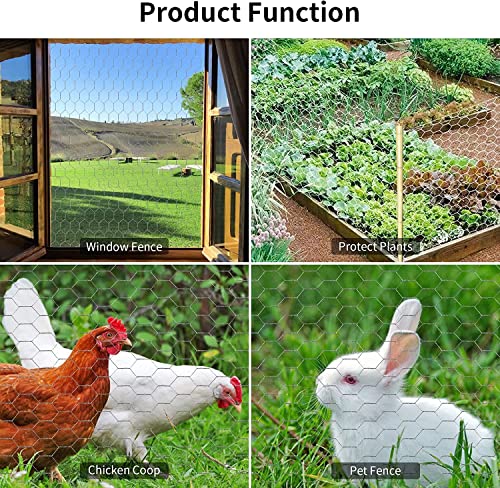 Chicken Wire 15.7 in x 237 in Poultry Wire Netting Hexagonal Galvanized Mesh Garden Fence Barrier for Pet Rabbit Chicken Fencing with 100 Pcs Cable Zip Ties - color: Silver, size: 15.7"x237"+100Ties