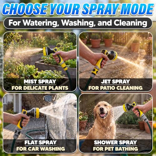 Garden Hose Nozzle, 10 Spray Patterns, Thumb Flow Control, Yellow - color: Yellow