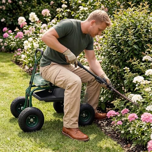 BDL Garden Cart Outdoor Rolling Garden Workseat with Wheels, Heavy Duty Garden Tool Cart with Extendable Handle and Storage for Seniors Yard Gardening Work - size: Rolling Cart
