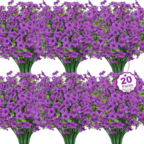 20 Bundles Artificial Flowers for Outdoors Fake Plants, Purple - color: Purple