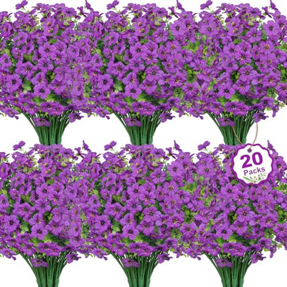 20 Bundles Artificial Flowers for Outdoors Fake Plants, Purple - color: Purple