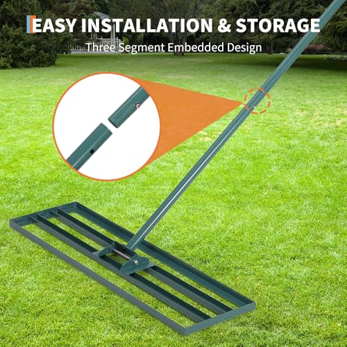 Lawn Leveling Rake, 30" x 10" Heavy Duty Steel Lawn Leveler Tool with 6 FT Extended Handle, Level Soil Sand Dirt for Yard, Garden, Golf Course, Farm, Green - color: Green, size: 6FT 30"x10"