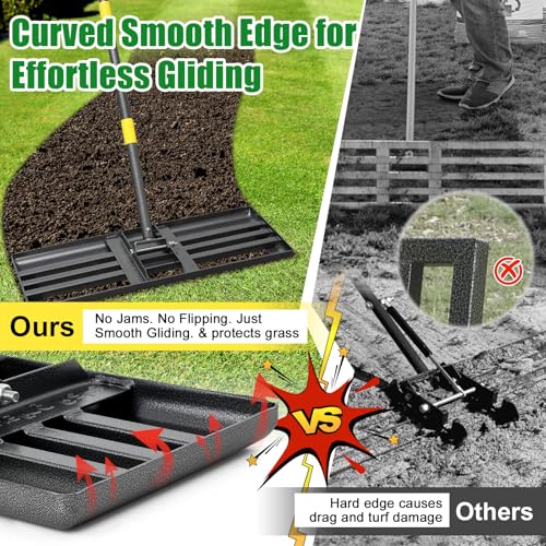 Lawn Leveling Rake - Heavy Duty 30"x10" Stainless Steel Leveler Plate,Reinforced Welds,28-60" Adjustable, Anti Flipping Smooth Edge,for Soil, Dirt,Ground,Yard Top Dressing,Landscaping - style: 30x10'',5FT