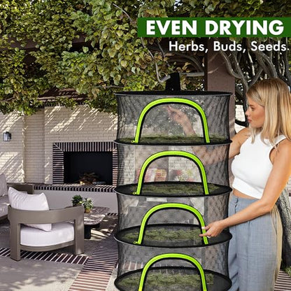 Herb Drying Rack Hanging Mesh 8 Layer 24" with Zipper, Garden Pruning Shear, Hook & Carabiner Clip for Drying Herbs, Plants, Seeds, Buds | Hydroponics & Grow Tents Herb Dryer Hanging Rack - style: 8 Layer 24"