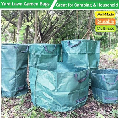 Professional 3-Pack 72 Gallon Lawn Garden Bags Big (D26,H30 in) Reusable Yard Waste Bags with Gardening Gloves for Leaf Bag,Lawn Clippings,Hedge Pruning,Tree Trimmings,Yard Debris,Weeds Bag 4 Handles