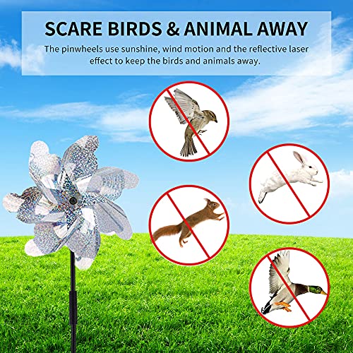 BATTIFE Preassembled Reflective Pinwheels for Yard & Garden, Silver, 12Pack - color: Silver, size: 12 Pack