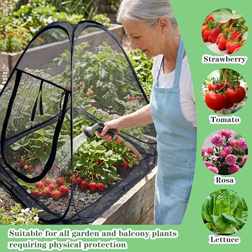 2PCS Pop-Up Garden Netting Protector with 2 Storage Bags & 16 U-Shaped Nails, 28"x28"x32" Plant Shade Tent， Mesh Plant Cover from Animals for Vegetables Fruits Flowers