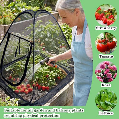 2PCS Pop-Up Garden Netting Protector with 2 Storage Bags & 16 U-Shaped Nails, 28"x28"x32" Plant Shade Tent， Mesh Plant Cover from Animals for Vegetables Fruits Flowers