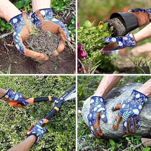 1 Pair Floral Print Garden Gloves, Puncture Resistant Breathable, Lead & PVC Free Ambidextrous, Gardening Planting Pruning - size: X-Large