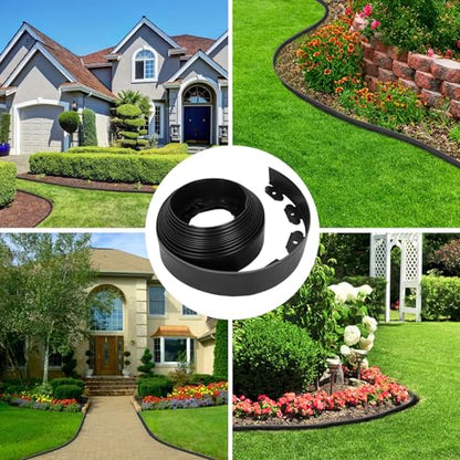 2IN x 50FT Landscape Edging Border with 75 Spikes, Plastic Edging for Landscaping, No Dig Garden Border Edging Kit for Flower Beds, Lawn, Yard, Paver Pathway - size: 2 In x 50 FT