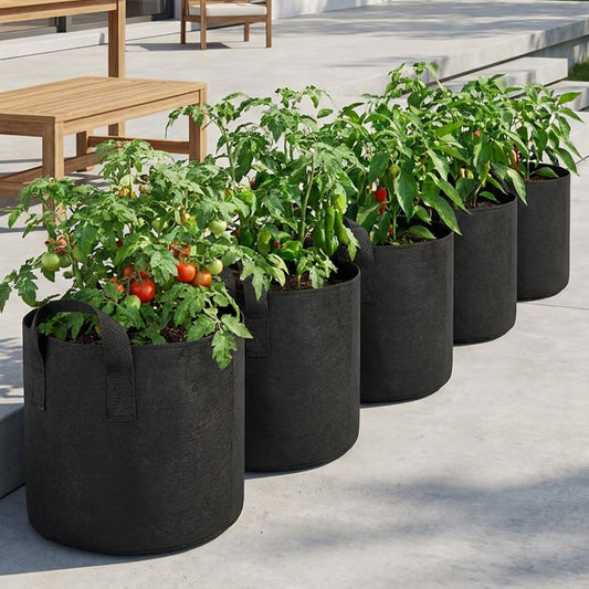 5 Pack 3 Gallon Grow Bags, Heavy Duty Nonwoven Fabric Pots with Handles, Plant Grow Bags for Vegetables, Flowers, and Fruits, Aeration Planters for Outdoor and Indoor Gardening
