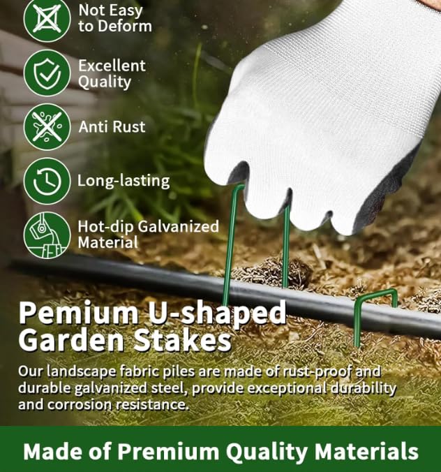 10Pcs Garden Staples Landscape Stakes Ground Pins, Lawn Staples Weed Fabric Staple, Steel Sod Anchor Securing Pegs for Securing Fabric (Green, 10x4cm) - color: Green