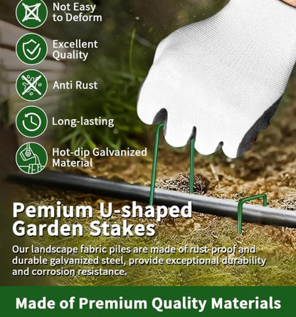 10Pcs Garden Staples Landscape Stakes Ground Pins, Lawn Staples Weed Fabric Staple, Steel Sod Anchor Securing Pegs for Securing Fabric (Green, 10x4cm) - color: Green