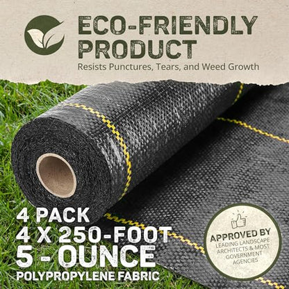 Dewitt 4-Pack Pro-5 Weed Barrier Fabric 5 oz, 4 x 250 Feet – Heavy-Duty Woven Landscape Ground Cover Mat for Raised Garden Bed, Greenhouse Gardening, Outdoor Landscaping, and Commercial - size: 4 Pack, style: 4' x 250'