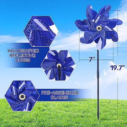 BATTIFE Preassembled Reflective Pinwheels for Yard & Garden, Blue, 10 Pack - color: Blue, size: 10 Pack