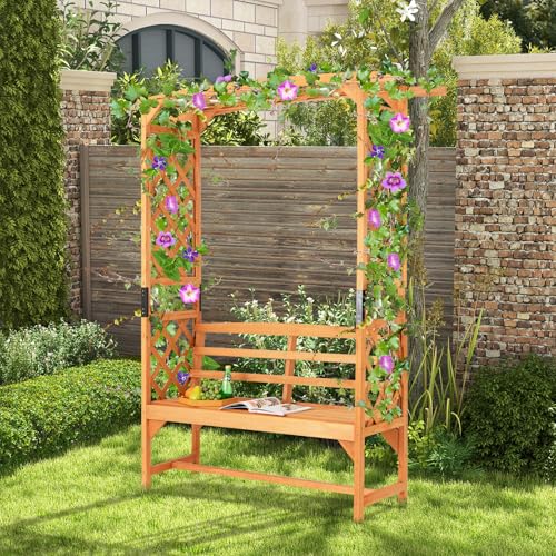 Happygrill Wooden Patio Garden Arbor with Bench & Side Trellises