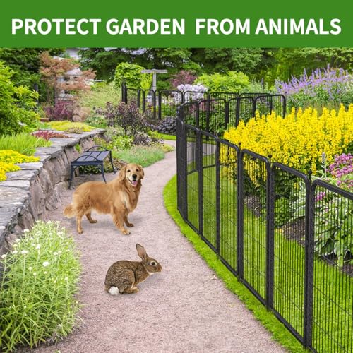 Decorative Garden Metal Fence 110ft (L)×40in (H) with 42 Panels 6 Gates Outdoor, No Dig Rustproof Wire, Animal Barrier Fencing for Outdoor Yard Patio Flower Bed,（Black-Silver） - size: 40in(H)x110ft(L)