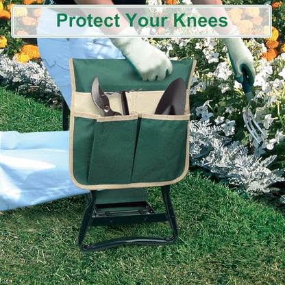 Foldable Garden Kneeler and Seat, Gardening Bench for Kneeling and Sitting, Garden Helper Seat with Tool Pocket, Eva Soft Foam Pad for Kneeling and Seating, Gifts for Women Men Seniors Gardener