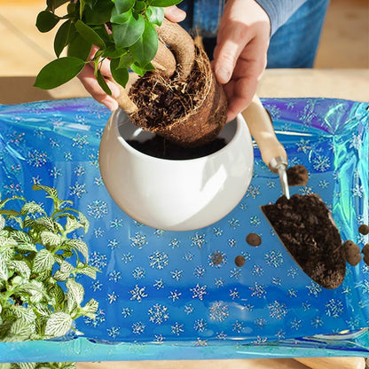 Kasepie Plant Repotting Mat, PVC, Foldable and Waterproof, Holographic Blue with Snowflake Design, 19 x 27 Inch (Blue+Straw mat Pattern) - color: Blue+straw Mat Pattern