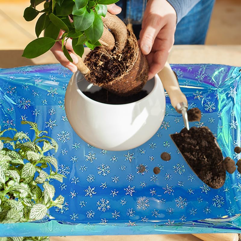 Kasepie Plant Repotting Mat, PVC, Foldable and Waterproof, Holographic Blue with Snowflake Design, 19 x 27 Inch (Blue+Diamond Heart) - color: Blue+diamond Heart