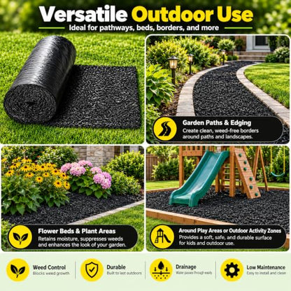 Rubber Mulch Mat 72"x24" Recycled Weed Barrier for Garden Paths