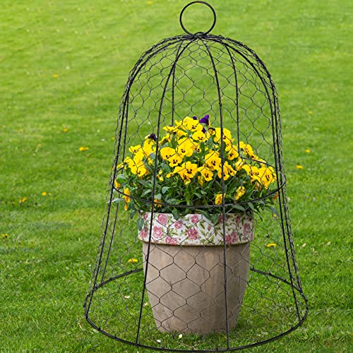 Coloch 5 Pack Garden Chicken Wire Cloche, 16x 13 Inches Black Dome Plant Protector Cover Strong Metal Garden Cloches Protecting Plants and Seedling from Animals