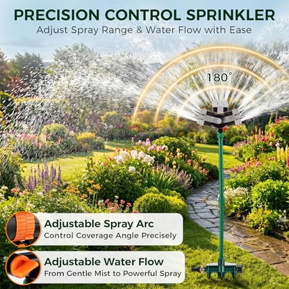 4 Way Adjustable Mini Turbo Oscillating Lawn Sprinkler(Triangular Base) - style: Metal Spike Base