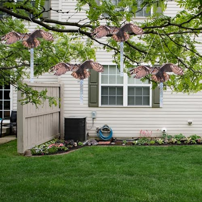 Plastic Owl to Scare Away, 4Pcs Reflective Fake Owls Hanging Decoration, Dual-Sides Printed Raster Fake Hawk Eagle Keep Away Pigeon Barn Swallow to Protect Yard Garden Patio - color: 4Pcs Brown-2