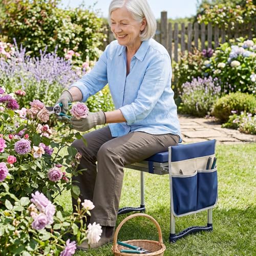 GIANTEX Garden Kneeler & Seat, Heavy-Duty Garden Bench, Navy with 1 Bag - color: Navy Blue, size: 21" x 12" x 17"