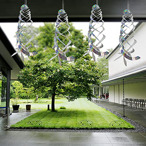 8 PCS Bird Spiral Hanging Reflectors, 15.8" L Hanging Bird Deterrents - color: Silver-8Pcs
