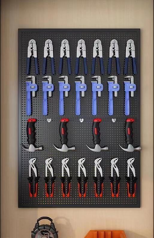Garden Tool Organizer Wall Mounted, Heavy Duty Metal Pegboard Storage Rack with 10 Hooks, Garage Shed Wall Storage for Tools and Gardening Supplies, Utility Storage Board 20" × 24"