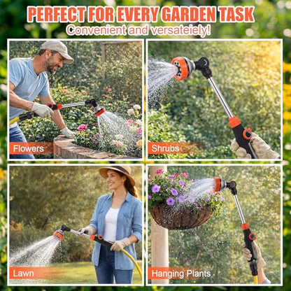 Hushee 2 Pack 18.5-Inch Metal Watering Wand with 180° Rotating Head, 8 Adjustable Spray Patterns & Thumb Control Nozzle – Perfect for Hanging Baskets, Shrubs & Plants, Durable Garden Hose Sprayer