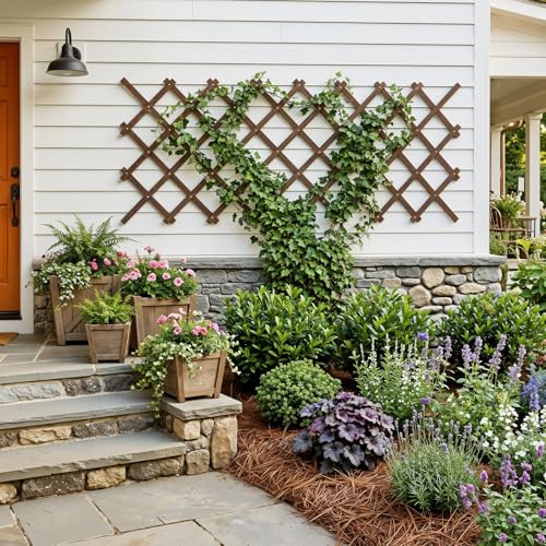 Expandable Garden Lattice, 38"x89" Wooden Trellis for Climbing Plants 2PCS - color: Brown-2PC, size: 38" x 89"
