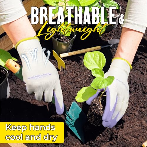 HANDLANDY 2/3/6 Pairs Womens Gardening Gloves, Garden Gloves for Women - color: Yellow & Violet (2 Pairs), size: Medium
