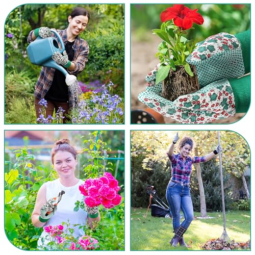 DOFOWORK Gardening Gloves, 4 Pair Floral Garden Gloves for Women with Dots - color: Green and Red