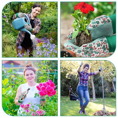 DOFOWORK Gardening Gloves, 4 Pair Floral Garden Gloves for Women with Dots - color: Green and Red