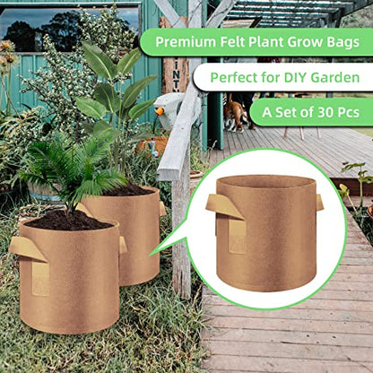 10 Gallon Garden Grow Bags, 30 Pack 10 Gal Planter Bags Fabric Pot, Nonwoven Grow Pots Heavy Duty Aeration Fabric Pots with Handles, Garden Fabric Planters for Vegetables Flowers (Brown) - color: Brown