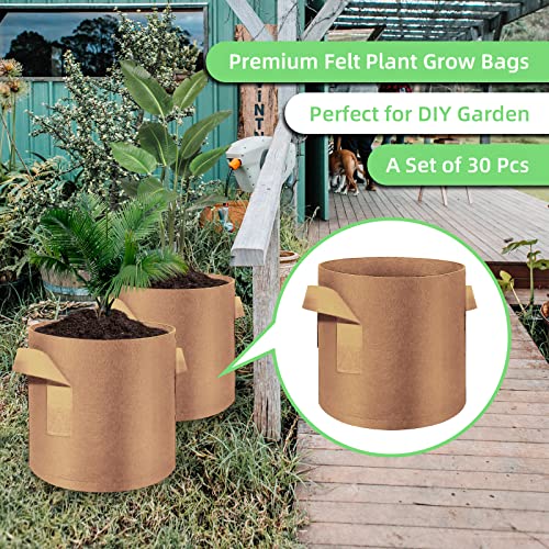 10 Gallon Garden Grow Bags, 30 Pack 10 Gal Planter Bags Fabric Pot, Nonwoven Grow Pots Heavy Duty Aeration Fabric Pots with Handles, Garden Fabric Planters for Vegetables Flowers (Brown) - color: Brown