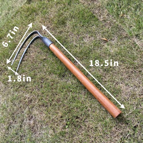 2PCS 19.6 Inches Garden Pick, 2 Prong Hand Hoe Tool Set Garden Tool with Wooden Handle, Transplanting Digging Planting Loose Soil Camping or Prospecting
