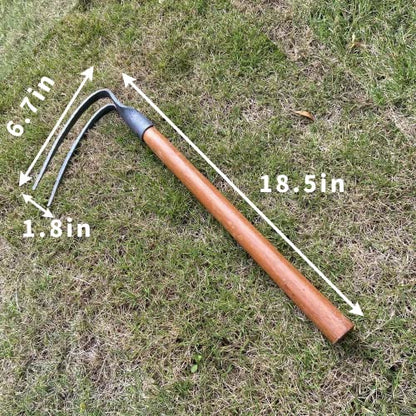2PCS 19.6 Inches Garden Pick, 2 Prong Hand Hoe Tool Set Garden Tool with Wooden Handle, Transplanting Digging Planting Loose Soil Camping or Prospecting