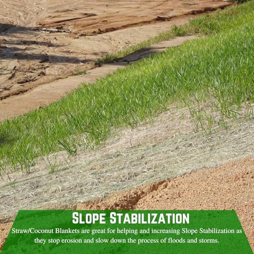Farm Plastic Supply - 100% Biodegradable Erosion Control Blanket - Straw/Coconut Straw Garden and Landscape Cover, Straw Blanket, Erosion Control (3' x 112.5') - size: 3' x 112.5'