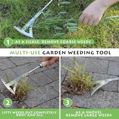 Crack Weeder, 13.4" Stainless Steel Crevice Weeding Tool with Wood Handle, L-Shaped Side-Walk Weed Puller Spatula, for Garden Lawn Yard Patio Terrace Paving Moss, Small Gardening Tool - size: 13.4" Crack Weeder
