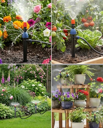MYMULIKE 75FT Drip Irrigation System, Adjustable Drip Emitters, Upgraded Drip Irrigation Kit Automatic Irrigation Kit Garden Watering System for Flower Bed, Raised Beds, Lawn, Greenhouses