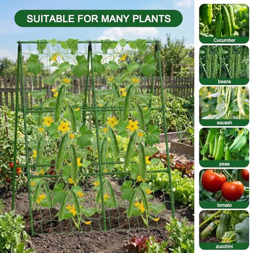 2PCS 33"x47" A-Frame Cucumber Trellis, Metal Plant Support with Net - size: 33"x47"-2pcs