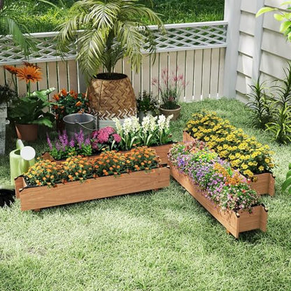 HAPPYGRILL Wooden Raised Garden Bed with 4 Drainage Holes, Black Liner - size: 36" x 7" x 6.5"