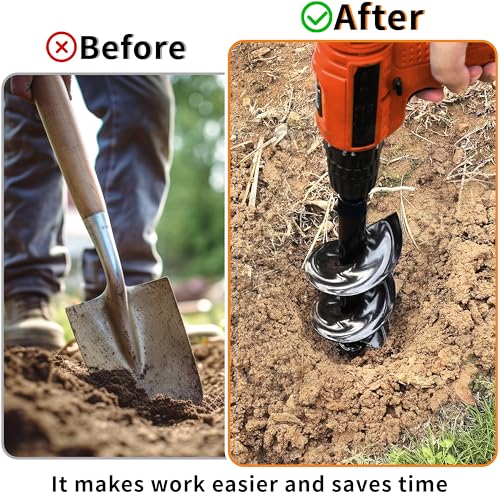 TCBWFY Auger Drill Bit for Planting, 4" x 16" Post Hole Digger, Heavy-Duty Garden Auger Spiral Drill Bit & Bulb Planter Tool Fits 3/8" Hex Drive Drill - size: 4"x16"