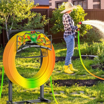 Garden Hose Holder, Water Hose Reel Stand with Storage Basket Holds 151ft - color: Black - Frog